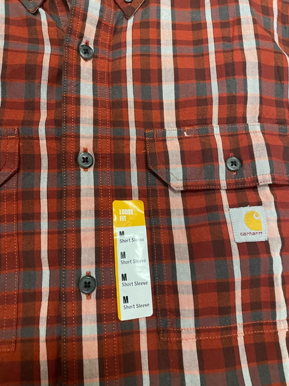 Carhartt Red and Black Plaid Short Sleeve Button-Up Shirt New With Tags - Picture 2 of 6